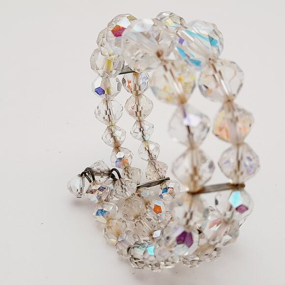 Vintage 1950s Clear Aurora Borealis Crystal Two Strand Bracelet – 6 3/4 Inches - Picture 11 of 13